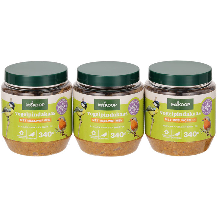 Welkoop - Vogelpindakaas - Tuinvogelvoer - 3 Stuks - Meelwormen