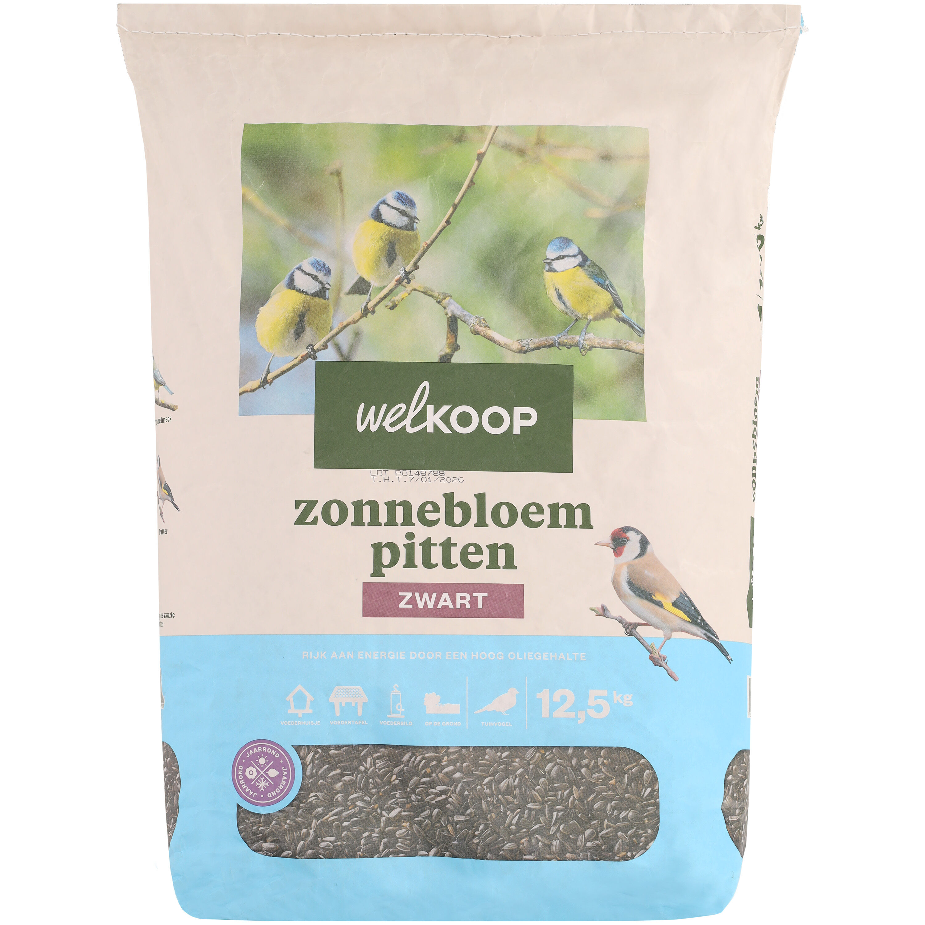 Welkoop - Zwarte Zonnebloempitten - Tuinvogelvoer - 12.5 Kilogram