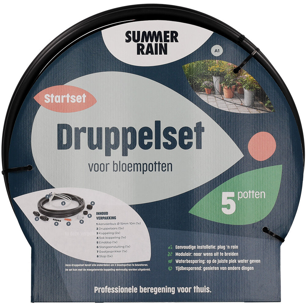 SummerRain Bloempotten - Druppelset - 5 potten - 10 m