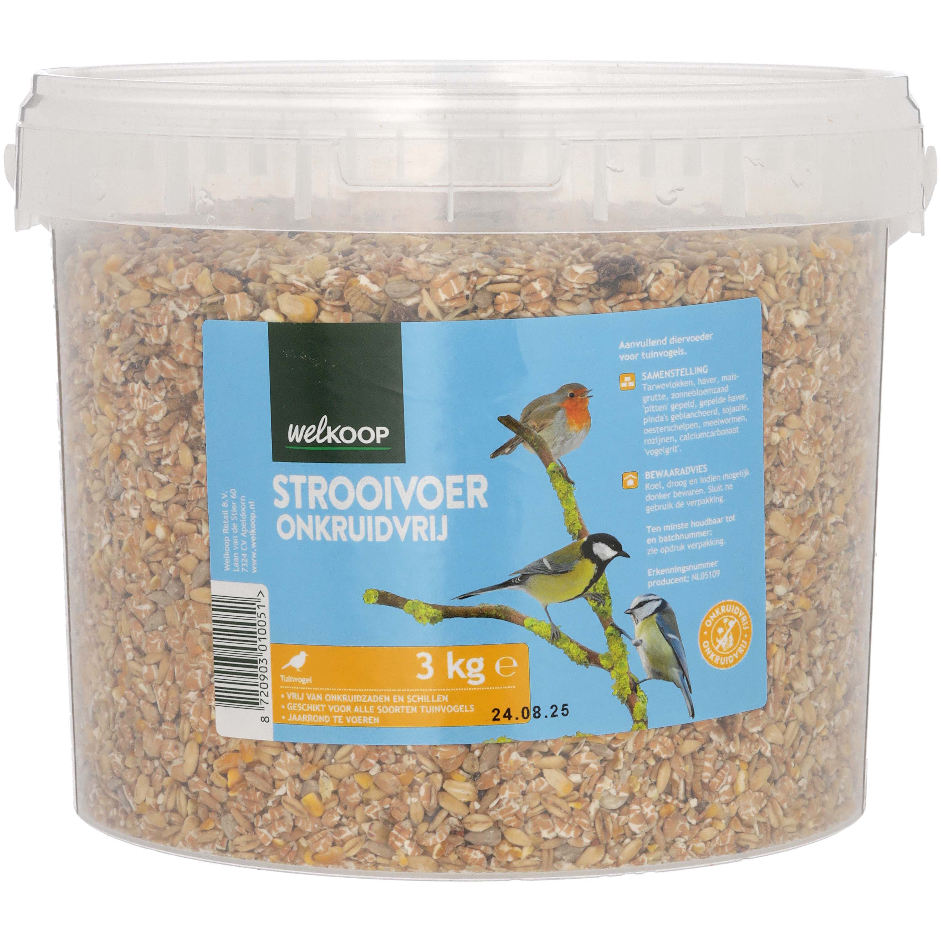 Welkoop - Strooivoer - Onkruidvrij - in emmer - Tuinvogelvoer - 3 Kilogram - Onkruidvrij