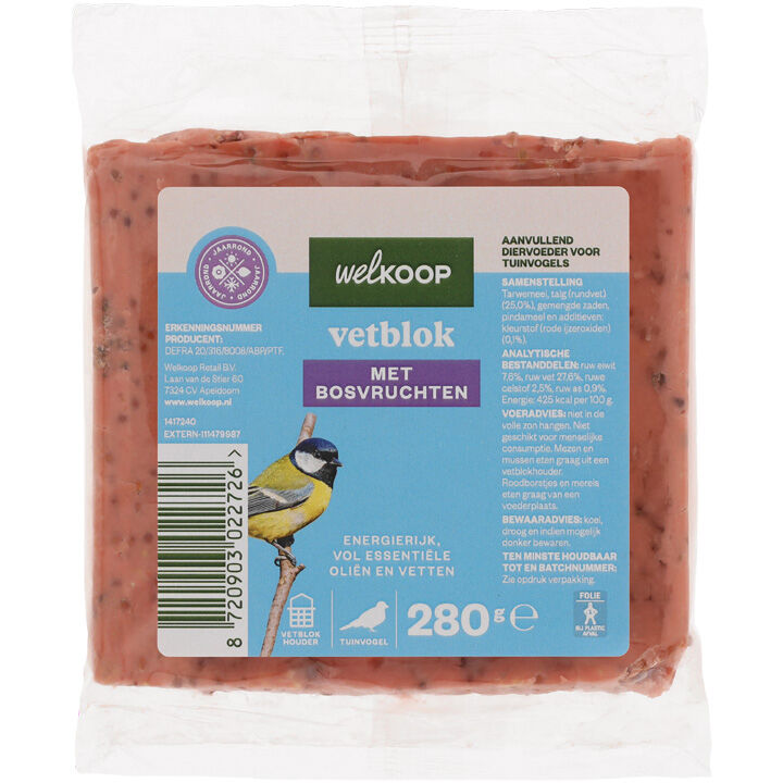Welkoop - Vetblok - Tuinvogelvoer - 280 Gram - bosvruchten Welkoop - Vetblok - Tuinvogelvoer - 280 Gram - bosvruchten