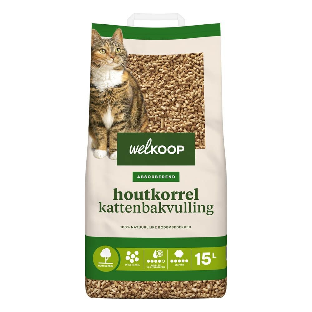 Welkoop Houtkorrel - Kattenbakvulling - 15 Liter - Zonder toegevoegde geur Welkoop Houtkorrel - Kattenbakvulling - 15 Liter - Zonder toegevoegde geur