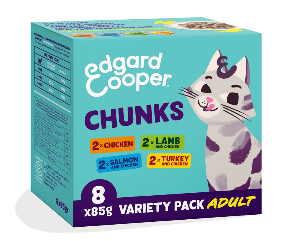 Edgard & Cooper Multipack Stukjes in saus - Kattenvoer - 8x85 gram - 85 Gram - lam, zalm, kip