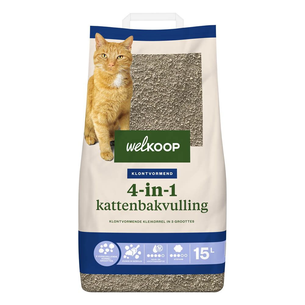 Welkoop Klontvormend 4-in-1 - Kattenbakvulling - 15 Liter - Zonder toegevoegde geur Welkoop Klontvormend 4-in-1 - Kattenbakvulling - 15 Liter - Zonder toegevoegde geur