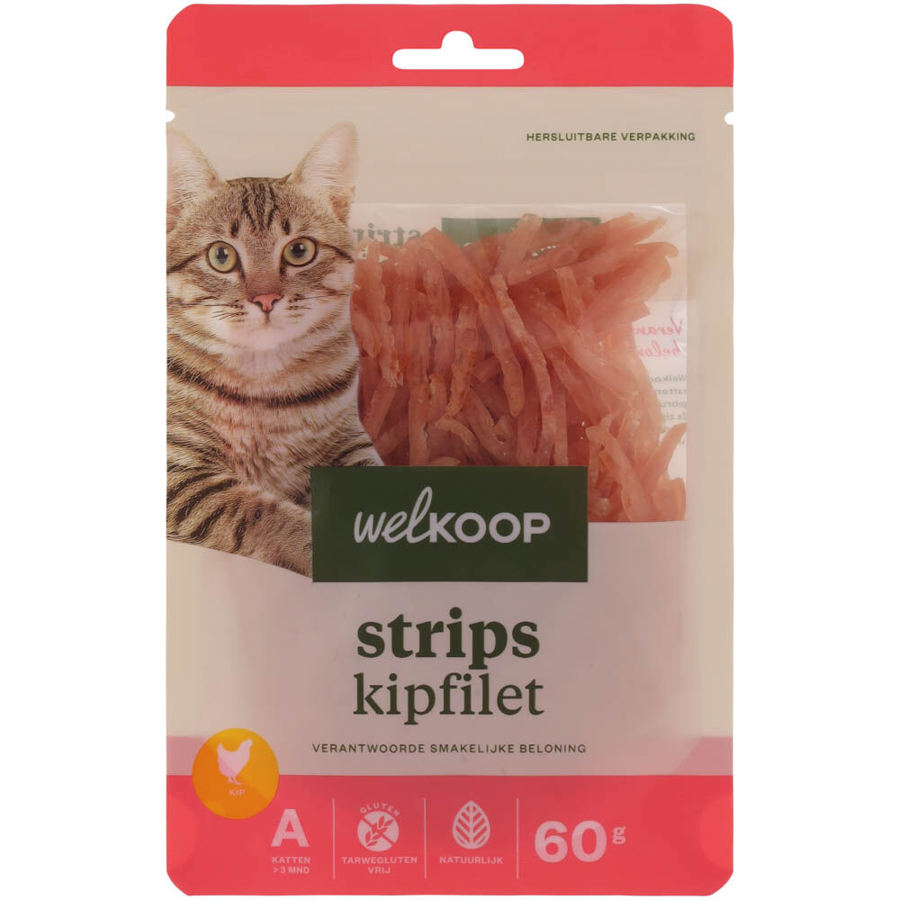 Welkoop Strips kipfilet - Kattensnack - 60 Gram - kip Welkoop Strips kipfilet - Kattensnack - 60 Gram - kip
