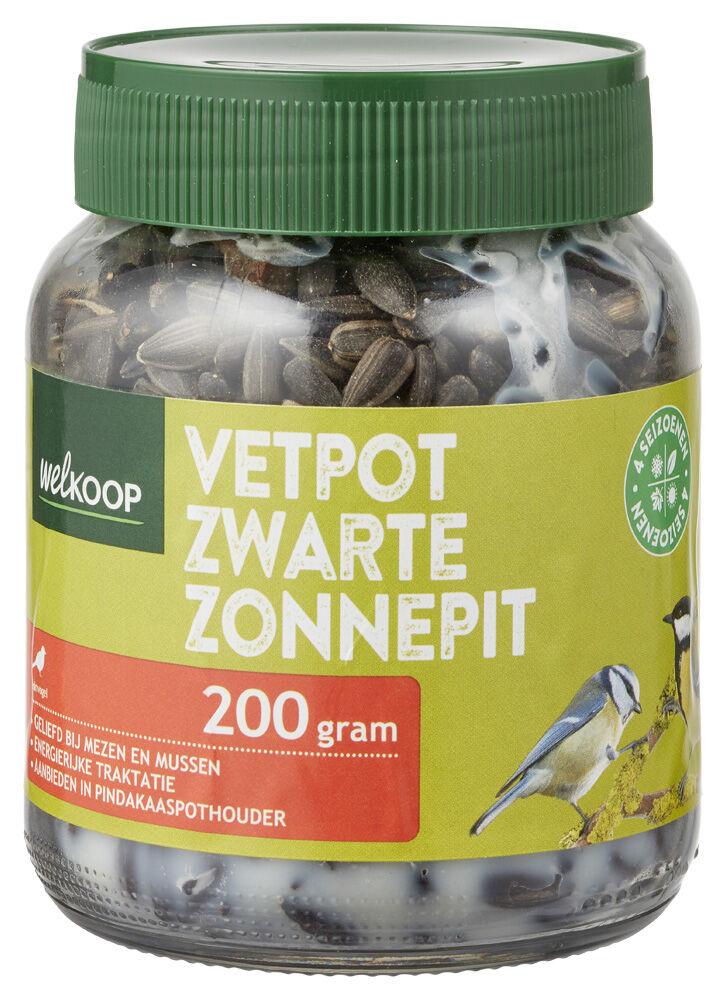 Welkoop Zwarte Zonnepitten Tuinvogelvoer - Vetpot - 200 Gram Welkoop Zwarte Zonnepitten Tuinvogelvoer - Vetpot - 200 Gram