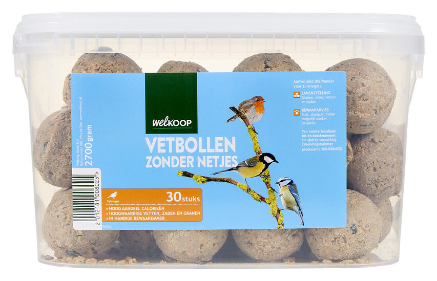 Welkoop Vetbollen zonder netje in emmer - Tuinvogelvoer - 30 Stuks - original